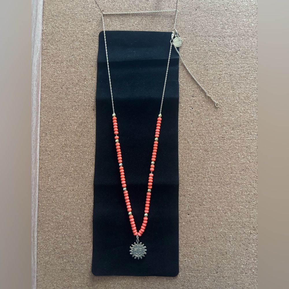 Alex and Ani Coral and Gold Beaded Necklace With Sun Charm